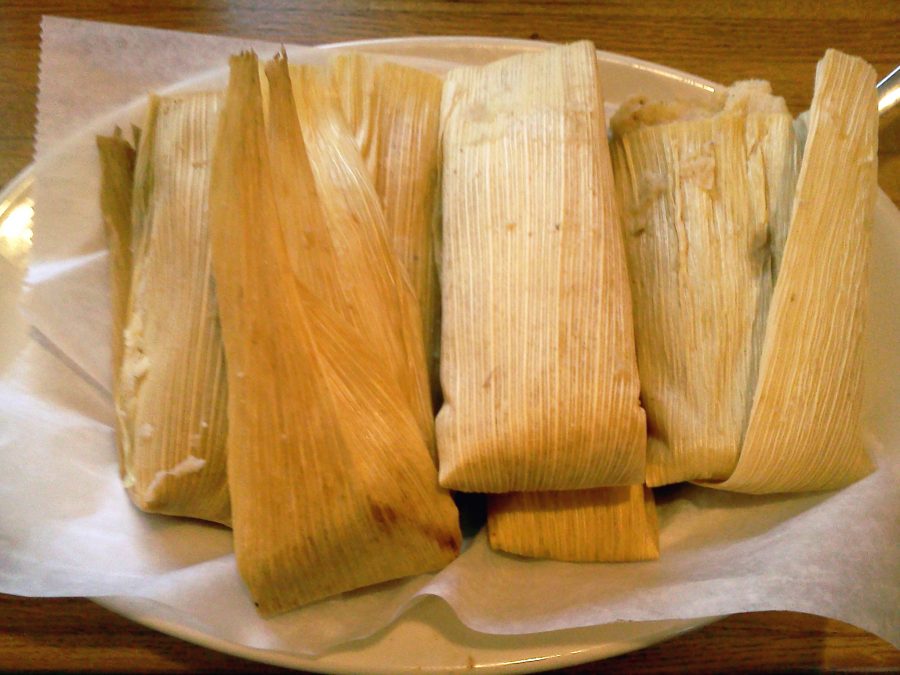 Tamales served by El Gallo Blanco. Six tamales are $4.99. In addition to the great price of tamales, El Gallo Blanco also serves a large burrito for $4.99, three enchiladas for $4.99, or three flautas for $4.99. Photo by Racheal Koole