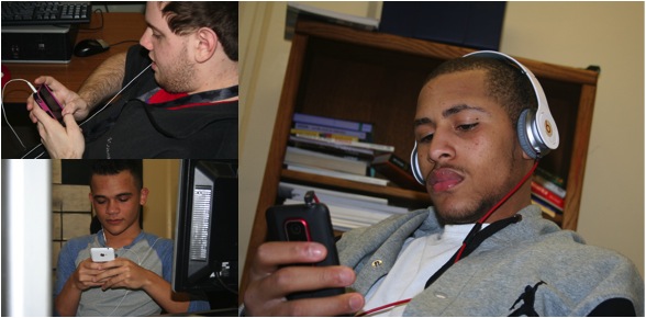 Students use both iPhone and Android devices each day.  Senior Bishop Robinson (bottom right) is shown using his Android.
