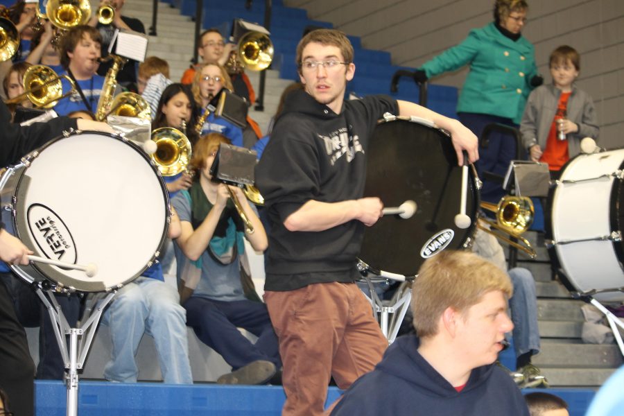 Photo by: Tyler Deau 
Ben Schreck plays in the Loy Norrix band at every home basketball game.  The band helps make the games more lively.