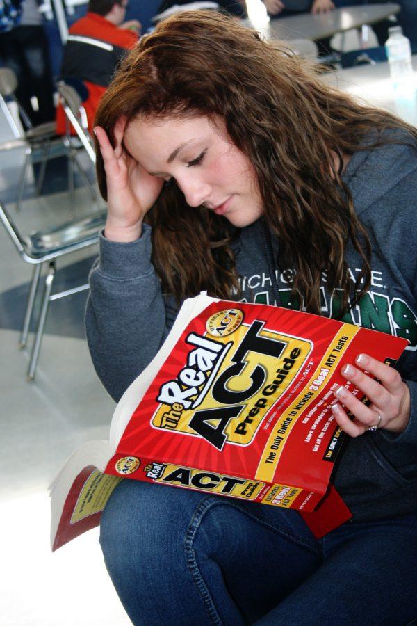 Junior Claire Mears instead of eating and socializing with friends at lunch decides to study for the ACT. With the ACT and MME tests being this week, many juniors are forced to crack down on studying.