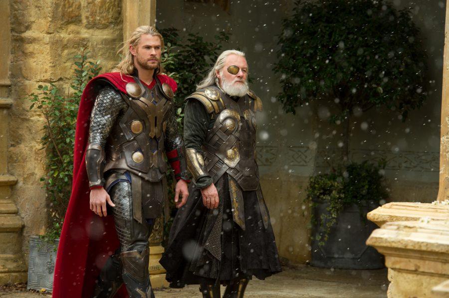 Thor and his father Odin discussing battle options against Malekith. 