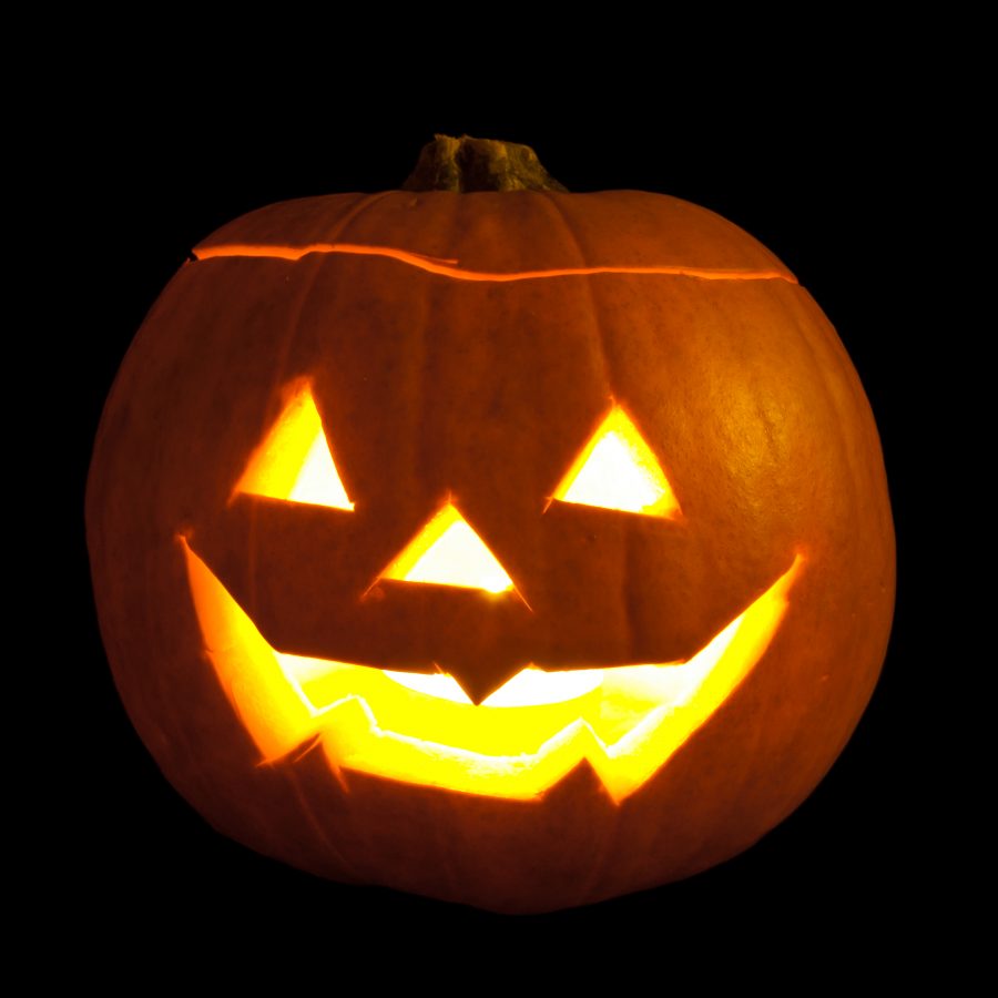 Jack-o-lantern carved from pumpkins and lit with tea lights