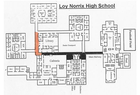 This is an Aerial Map of Loy Norrix High School. The orange strip is the bottleneck. Photo Credit: Loy Norrix Guidance Office