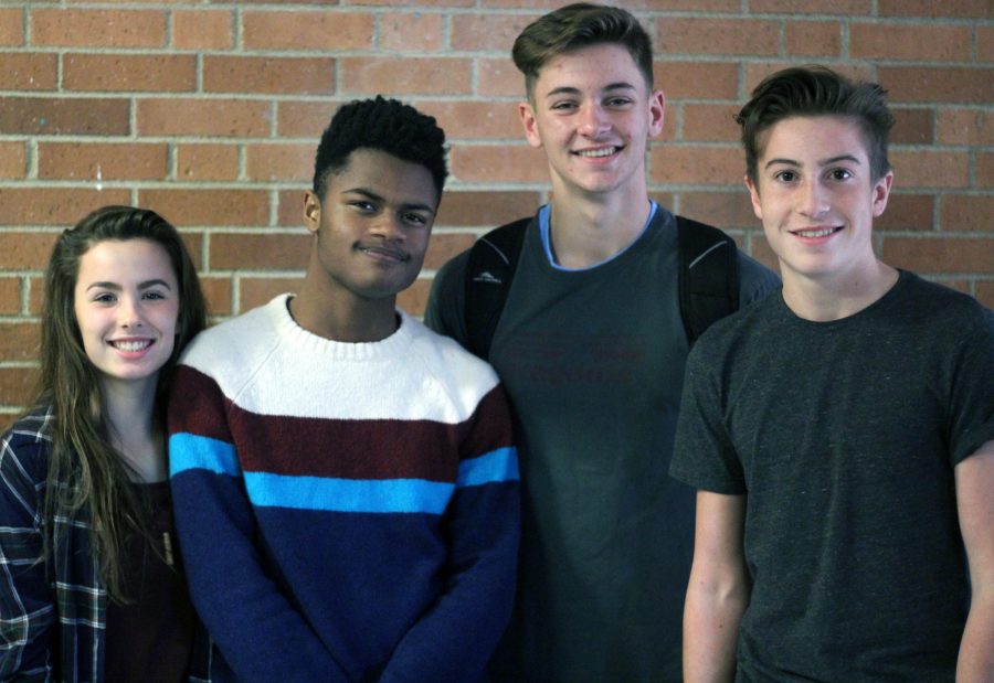 Left to Right: Freshman Addy Alexopoulos, sophomores Karis Clark, Will Keller, and Joel Nicolow. My friend group is very diverse, we joke around and play soccer a lot, said Keller. Photo Credit / Sidney Richardson