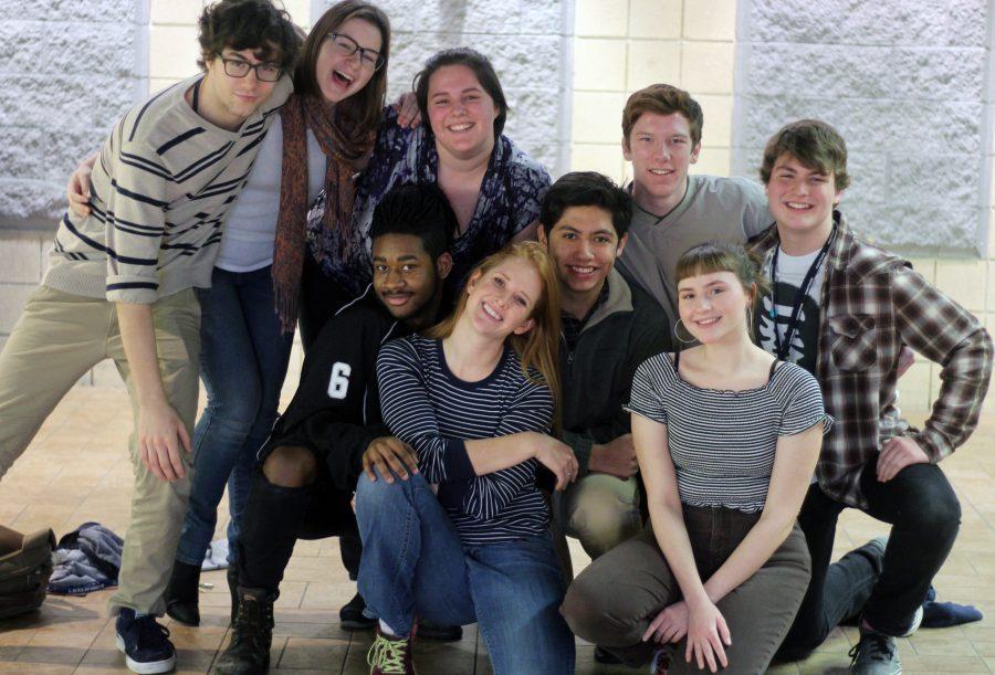 From Left to Right: Victor Moss, Bonnie Bremer, Jaylan Shields, Abigail Hauke, advisor Paige OShea, Sebastian Rodriguez, JT Mitchell, Lydia Achenbach, and Joey Welch. They make up Loy Norrixs 2016-2017 Improv Team. Photo Credit / Sidney Richardson