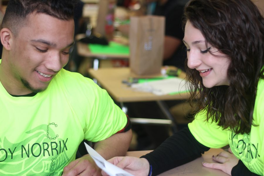 Seniors Walter Walker and Liana Luciano work together to plan Link Crew events. They plan to go see their freshman. Photo Credit / Meghan Lewis
