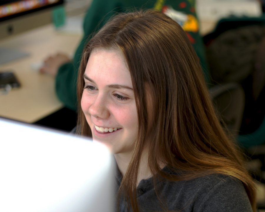 Freshman Claire Goodwin-Kelly enjoys writing articles and researching current topics.  Next year she intends to write articles for the student newspaper.  Photo Credit, Julienne Alphonse