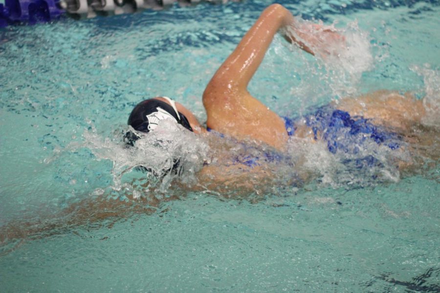 Sophomore Hailey Yoder racing in a freestyle event during a meet this season.