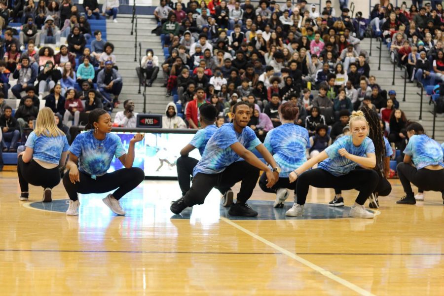 Damarion Johnson dances at the Winterfest Pep Assembly with the EFA dance troupe.  The company will have three performances.