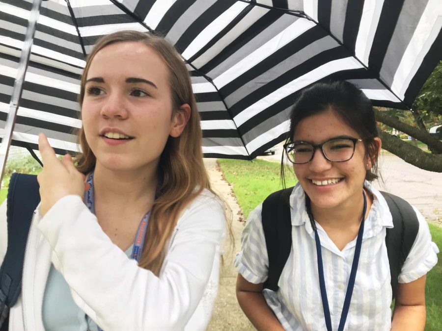 Sophomores Annabelle Fuerst and Nina Holm walk home from their bus stop after school. Both students were glad to return to in-person school and chose not to remain virtual for the 2021-2022 school year.
