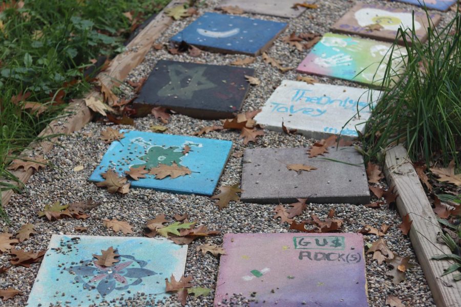 Green Schools painted tiles in the A wing courtyard. 