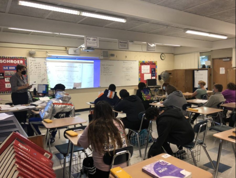 Loy Norrix teacher Lisa Schroer instructs her Algebra 1 class during second period, one of her earlier classes of the day. 