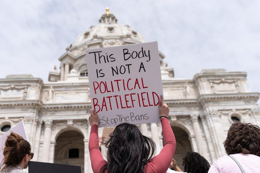 Protestor in Stop Abortion Bans Rally in St.Paul, Minnesota holding up a very powerful sign. 