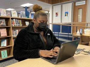 Senior Jayda Smith has a free period for her 5th hour and says, “This free-time in the library is extremely helpful to me. I am able to get most of my homework completed which leaves me with more time for myself with my busy after school schedule”