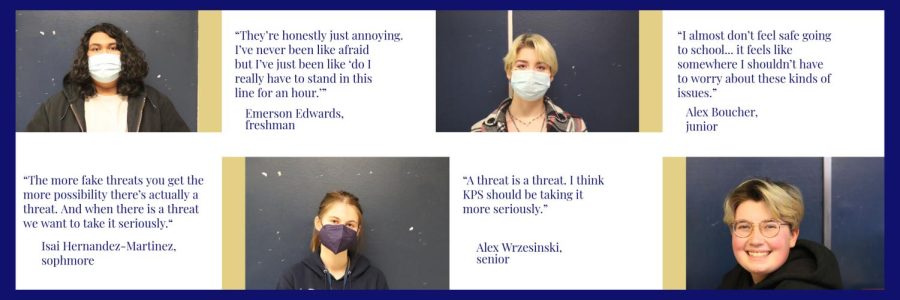 Graphic containing photos of students along with their thoughts and feelings on the threats of violence that have occurred during the 2021-2022 school year.  