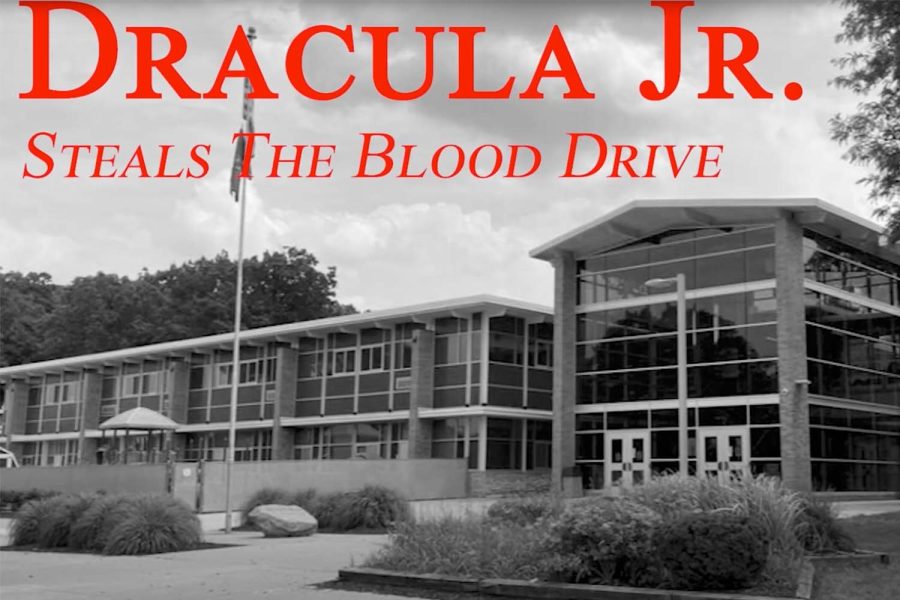 The title scene of Dracula Jr. Steals the Blood Drive, the instructional video for the Loy Norrix blood drive on March 21. The still highlights the entertaining nature of the video.