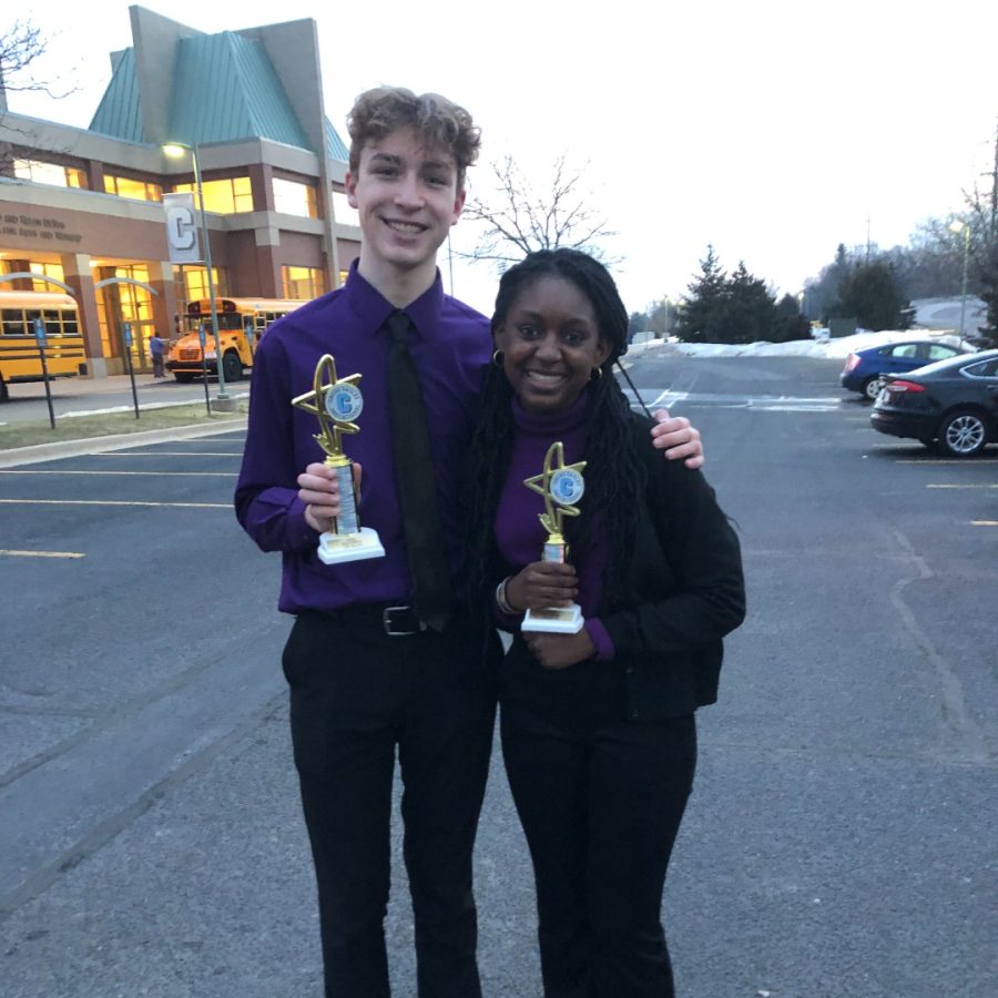Sophomore and junior place first in state forensics duo finals