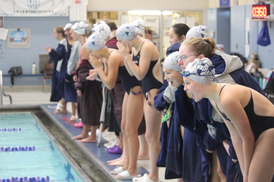 Loy Norrix swimming and diving team cheer on their team mates against rivals Kalamazoo Central at the Loy Norrix pool