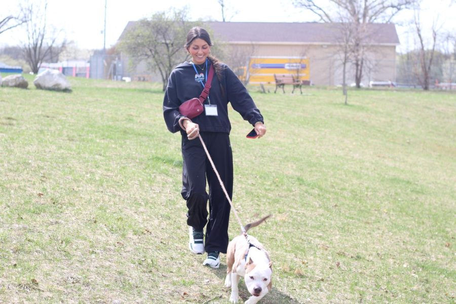 Loy Norrix alum, Olivia Boblet, spends her free time volunteering at the SPCA. Boblet is walking Otis, who she has come to love and is considering adopting. 
