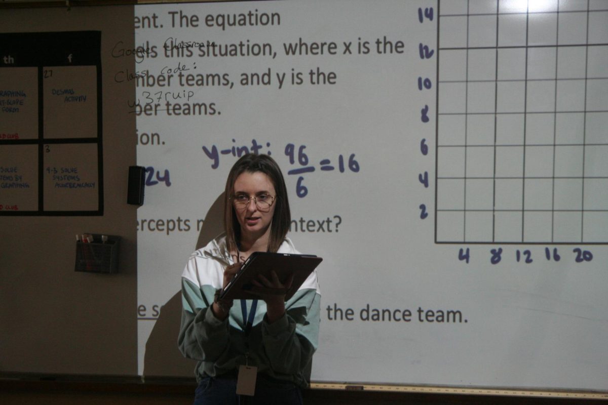 Hayley Fuhriman, a math teacher at Loy Norrix, explains to her class linear equations. Fuhriman is new to Norrix this year.