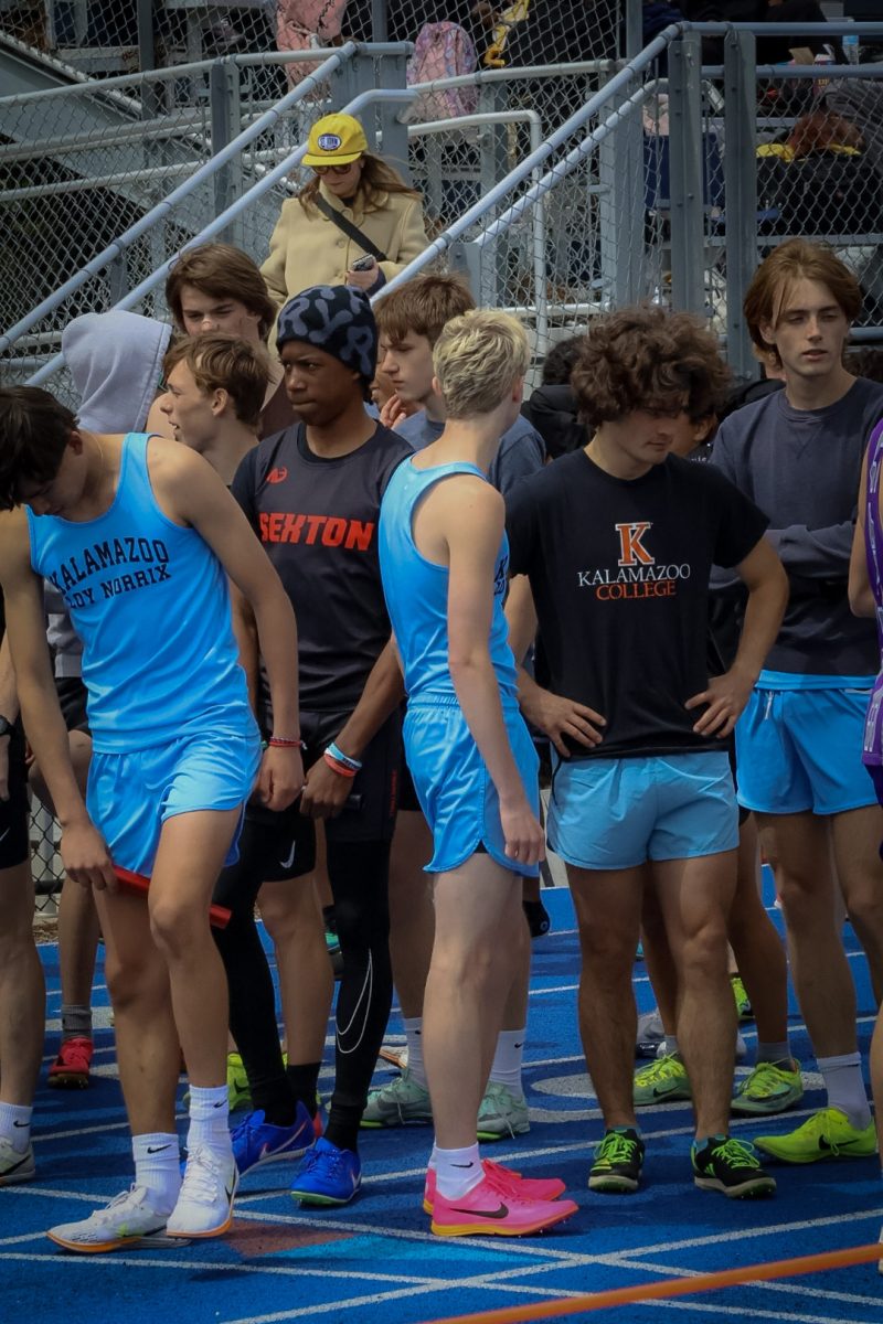 The Knights 4x800 relay team prepares for their race in the Don Lukens invitational. 