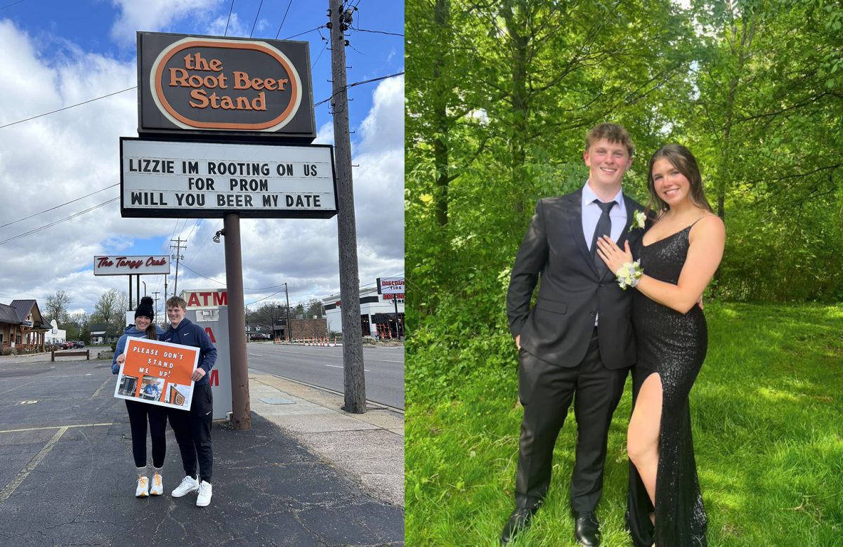 Juniors Elizabeth Bierlein and William Dominianni at Loy Norrix Prom 2024 and the promposal at the Rootbeer Stand.
