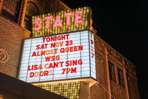 The lights of the State Theatre’s marquee light up the Kalamazoo Mall. The historic building has been a landmark of the city since July 14, 1927.
