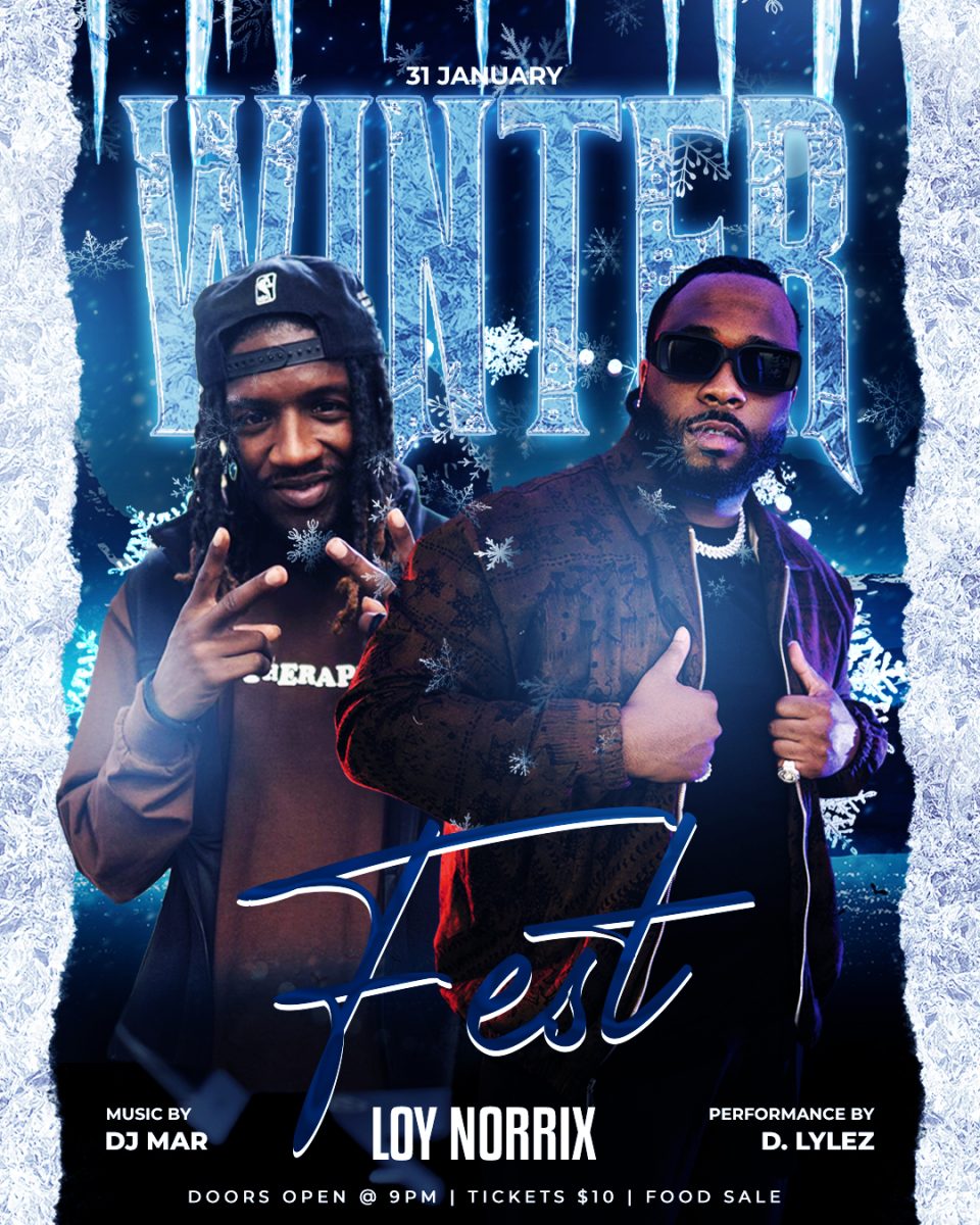 Posters advertising Winter Fest can be found all around the school. Designed by Hector Dominguez, the posters feature D.J. Mar and D. Lylez.