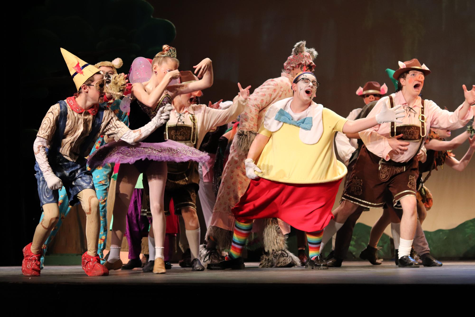 Fairytale creatures from the Shrek musical  sing after getting kicked out of Duloc.
